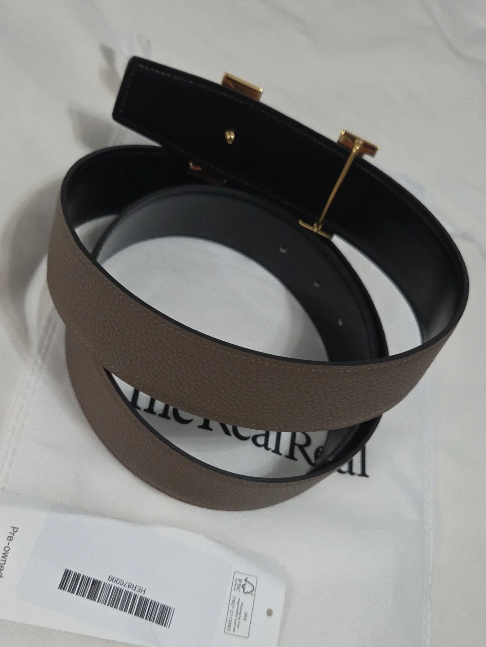 Hermes Reversible Gold H Buckle Belt Brown & Black Leather